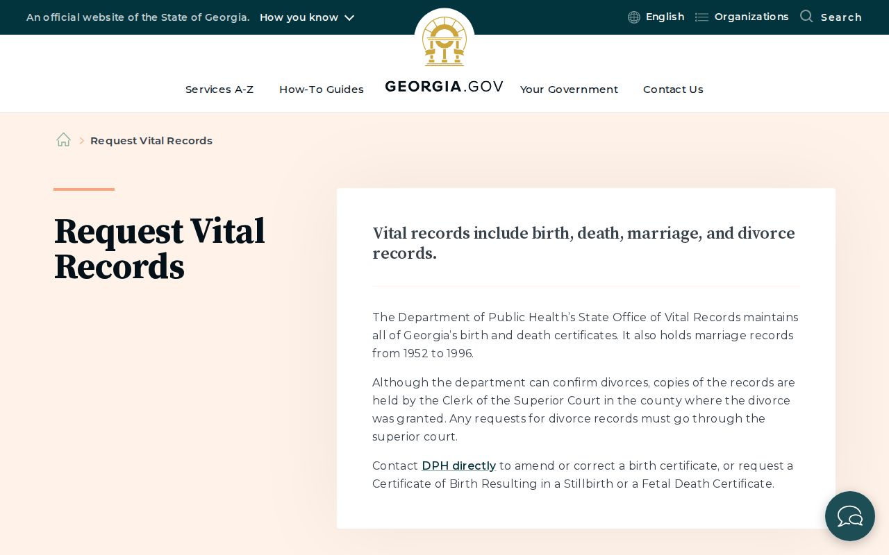 Georgia official vital records request options for Griffin events