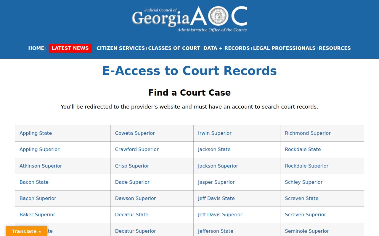 Georgia court e-access gateway for Spalding County records