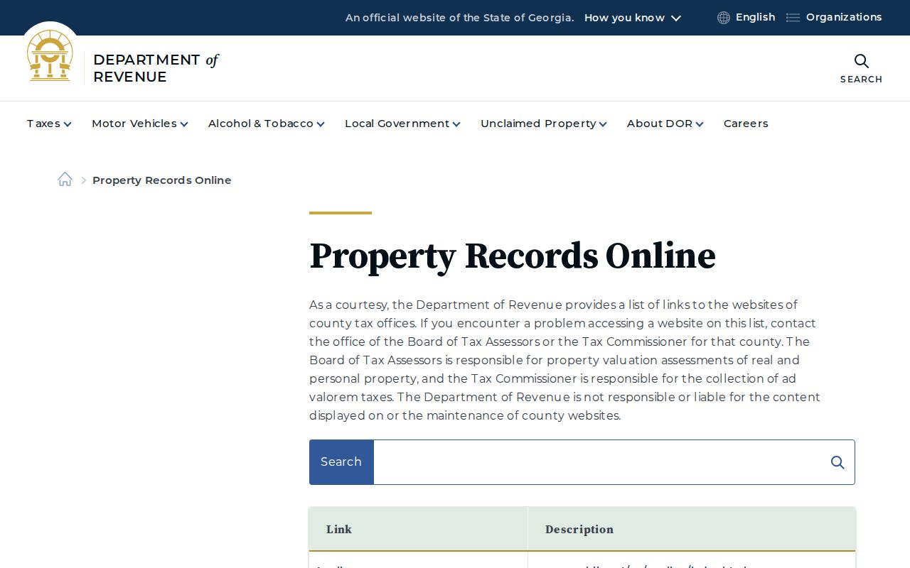 Georgia county property-record links used to reach Spalding County address records