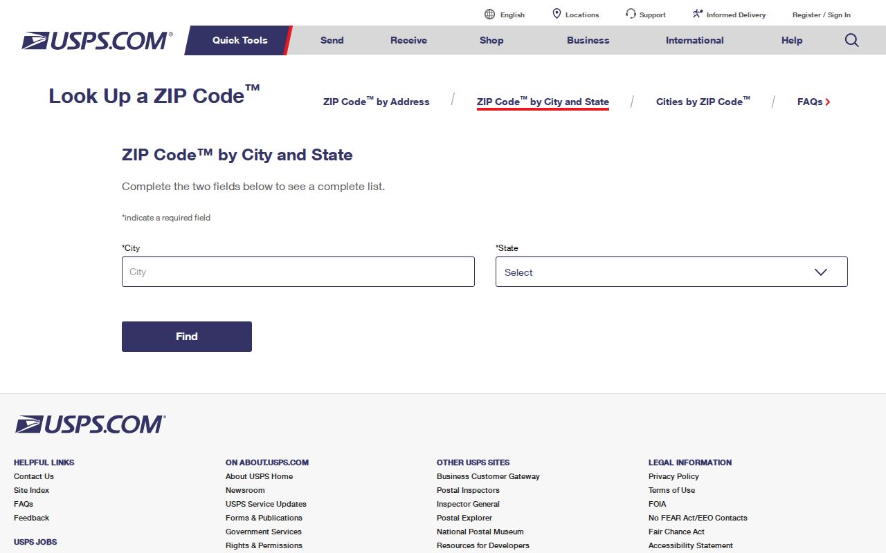 USPS ZIP Code Lookup interface for verifying a Griffin address